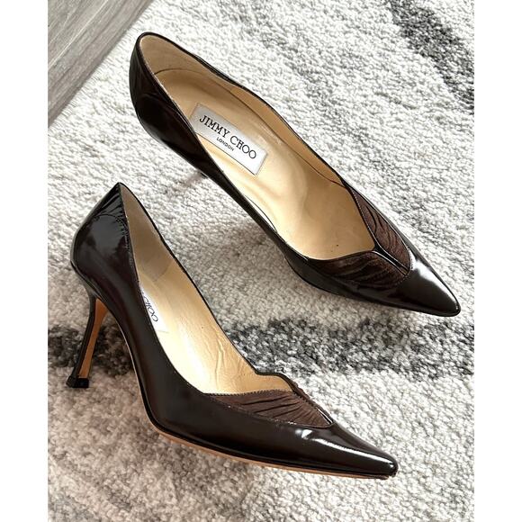 Jimmy Choo Dark Brown Leather Pointed Toe Heels Pumps Size 37.5 - Picture 14 of 14